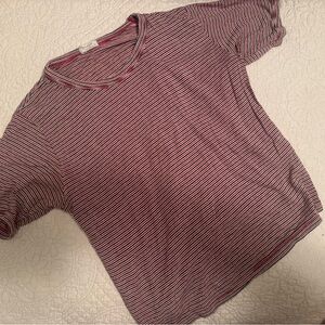 Brandy Melville Pink and Black Striped Short Sleeve Tee